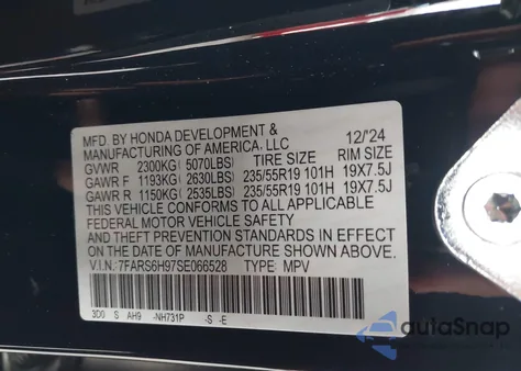 2025 Honda Cr-V Hybrid Sport Touring from USA, damaged, VIN 7FARS6H97SE066528